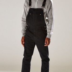 Black/tan denim overalls